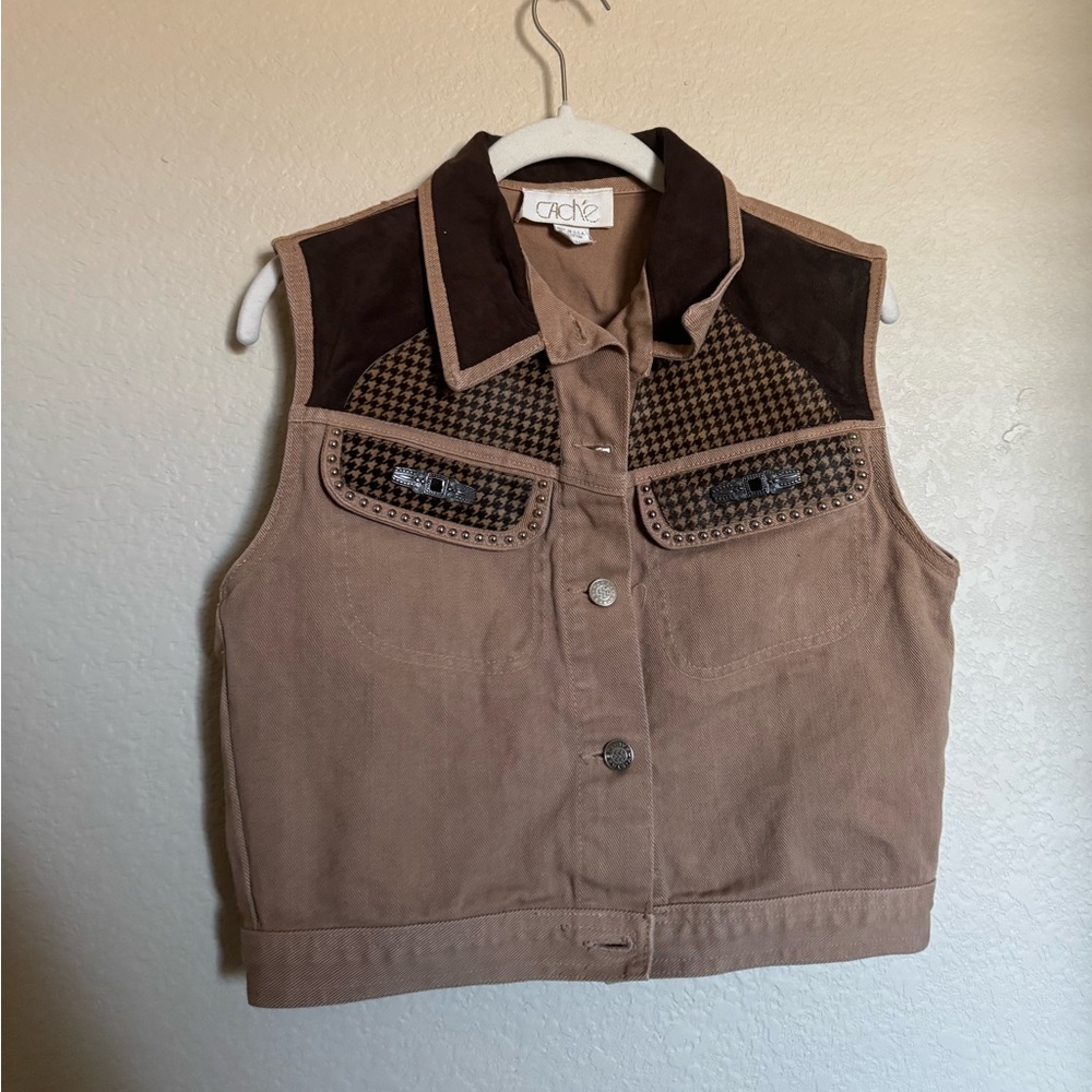 Vintage‎ Y2K Cache Western Denim Vest Sz M in Brown Multi Color